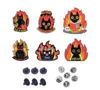 MSLSOZ Lot de 6 broches en émail en forme de chat noir amusant, brûlant un bel état mental, badges amusants, adaptés comme accessoires pour sacs à dos, vêtements, chapeaux, etc, Different sizes, Métal