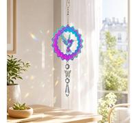 MSLSOZ Moulin à vent 3D en acier inoxydable en forme d'oiseau avec papillons et breloques en cristal - Mandala cinétique coloré réfléchissant à suspendre pour décoration extérieure, idéal pour porche