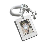 MSLSOZ Porte-cartes Photocard Kpop avec Porte-clés, Cuir Souple à Motifs d’Étoiles Estampés, Cadre Blanc ‘Superstar’ avec Breloque, Cadeau Élégant pour Filles & Amateurs de Musique