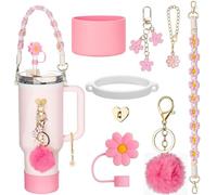 MSLSOZ Stanley - Lot de 8 accessoires de tasse Stanley roses, couvercle de paille réutilisable, bottes, chaîne de tasse tissée à la main, breloques pour gobelets Stanley de 887 ml et 1200 ml.