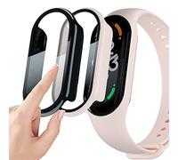 Msm-case [Lot de 2 coques de protection en verre pour Xiaomi Mi Band 7, dureté 9H, coque de protection complète, fine et complète, noir et rose avec tracker de fitness intégral