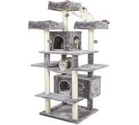 MSmask Arbre à Chat Grand et Stable, XXL, avec 3 Grandes Plateformes, 2 Niches pour Grands Chats, Griffoirs en Sisal, Gris Clair
