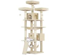 MSmask Arbre à Chat XXL Hauteur 194 cm, Centre d'activité Géant avec 3 Grandes Plate-Formes, 2 Niches Spacieuses, 2 Hamacs et 1 Planche à Gratter, Multi-Niveau avec Poteaux en Sisal, Beige
