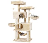 MSmask Grand Arbre à Chat de 153 cm de Haut avec 2 Grandes Plateformes, Grandes grottes, Troncs en sisal, Arbre à Chat en sisal Naturel, Arbre à Chat Stable, Beige