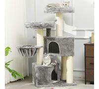 MSmask Grand arbre à chat XXL stable avec grand griffoir en sisal, 2 grandes plateformes d'observation, pour grands chats (gris + troncs en sisal blancs)