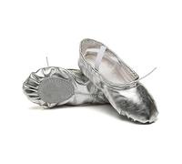 MSMAX Chaussures de ballet pour fille en polyuréthane avec semelle souple divisée, argenté, 17 EU