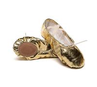 MSMAX Chaussures de ballet pour fille en polyuréthane avec semelle souple divisée, Or brillant, 19.0 cm