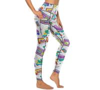 MSOKAZZLES Pantalon de yoga taille haute pour femme avec poches, Blanc années 80 90, Taille M