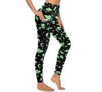 MSOKAZZLES Pantalon de yoga taille haute pour femme avec poches, Vert Alien Ufo Moon, Taille M