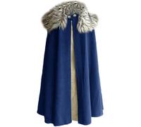 MSOrient Mens Viking Fur Shoulder Cape Brown With Fur Cloak Medieval King Cape Costume Halloween LARP Cosplay (XL, Blue)