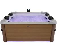 MSPA Whirlpool Oslo Amber - 160x160x65cm - Gonflable 6 Personnes avec 120 Jets de Massage, 8 Jets d'hydromassage, Chauffage PTC, lumière LED, désinfection à l'ozone & Couverture Thermique