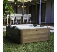 MSpa Whirlpool Oslo Amber Aero Plus 180x180x65cm - Gonflable 6 Personnes avec 140 Jets d'air & 8 Jets d'hydromassage, éclairage LED, Chauffage PTC jusqu'à 40°C, Rhino Tech 6 Couches