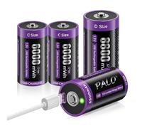 Mspalocell [4 Pack] - USB-C Pile Rechargeable 1,5 V Lr14 6000Mwh & Pile D 8800Mah Mono Lr20, Lithium Type C à Charge Rapide avec Câble Charge pour Lampe Charge, Faible Autodécharge, 1500+ Cycles