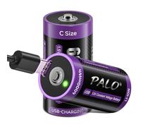 Mspalocell 6000Mwh Pile LR14 Rechargeable USB-C 1.5V Lithium C Battery R14 Type C à Charge Rapide 1,5V avec Câble de Charge, Faible Autodécharge, avec Voyant de Charge, 1500+ Cycles 2 Pièces