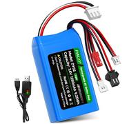Mspalocell Batterie Lipo 7.4V 1250mAh PH2.0/JST/SM-2P/MX2.0 Batterie 25C, avec Prise d'équilibre XH2.54-3P & Chargeur USB, pour WLtoys RC Crawler SCX24 CR18P FCX18 FCX24, pour Voiture RC Bateau Avion