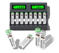 Mspalocell Pack de 8 Piles Lithium AAA Rechargeables avec Chargeur, 8 Emplacements USB C Type-C Charge Indépendante LCD Chargeur Rapide Intelligent pour Piles Rechargeables AAA 1,5 V AAA