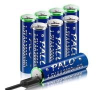 Mspalocell USB-C Lithium AA Batterie Rechargeable 1,5 V 3600mwh Batteries AA Rechargeables à Charge Rapide avec Plusieurs câbles de Charge Type C, Faible Auto-décharge, avec lumière Charge, 8 pièces