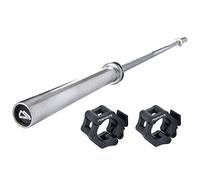 MSPORTS Olympia Professional Barre d'haltère longue argentée mat | Qualité supérieure - Roulement à billes - Alésage de 50 mm - Surface de préhension moletée | Haltère longue (haltère longue +