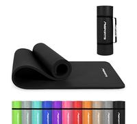 MSPORTS Tapis de gymnastique de qualité supérieure avec sangle de transport, poster d'exercices + application d'entraînement I Tapis de fitness doux pour la peau 190 x 60 x 1,0 cm - Noir - Mat - Sans