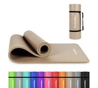 MSPORTS Tapis de gymnastique premium avec sangle de transport + poster d'exercices + application d'entraînement I Tapis de fitness respectueux de la peau 190 x 60 x 1,0 cm Beige Caramel Tapis de yoga