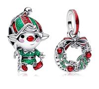 MSPOVOF Breloque elfe et couronne de Noël en argent sterling S925 pour bracelets et colliers pour famille, anniversaire, femme