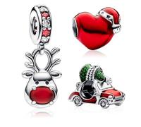 MSPOVOF Lot de 3 breloques de Noël en argent sterling S925 pour bracelets et colliers pour Noël, famille, anniversaire, femme