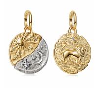 MSPOVOF Médaillon soleil, lune et lion Charm, S925 perle en argent sterling, pour bracelets et colliers, pour les femmes cadeau de bijoux