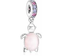 MSPOVOF Tortue de mer rose en verre de Murano Charms S925 Pendentif en argent sterling pour bracelets et colliers femmes Bijoux cadeau
