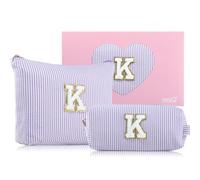 MSQ Lot de 2 trousses de maquillage en forme de lettres de A à Z - Cadeau d'anniversaire pour filles, adolescentes, femmes, amies, sœurs (violet K)
