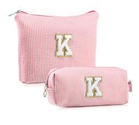 MSQ Lot de 2 trousses de maquillage en forme de lettres de A à Z pour femme et fille, cadeau d'anniversaire pour filles, adolescentes, femmes, amies, sœurs, rose K