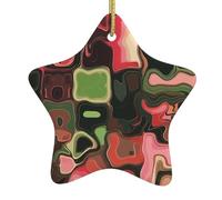MSRHIUEF Carrés colorés imprimés étoiles de Noël en céramique ornement pendentif ornement facile à accrocher, très approprié pour décorer les arbres de Noël