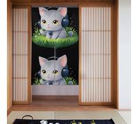 MSRHIUEF Lot de 2 rideaux imprimés Little Grey Cat Listening to Music on The Grass - 86,4 x 142,2 cm - Pour portes, fenêtres, séparation de pièces, protection de l'intimité, lumière du soleil, vent