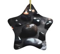 MSRHIUEF Pendentif en forme d'étoile de Noël en céramique avec impression de cœur noir mystère facile à accrocher, très approprié pour décorer les arbres de Noël