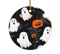 MSRHIUEF Pendentif rond en céramique à suspendre en forme de fantôme dansant avec un cordon en fil doré pour une suspension facile