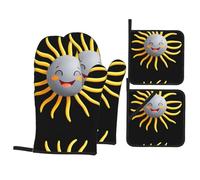 MSRHIUEF The Kind Sun Prints Lot de 4 ustensiles de cuisine avec 2 gants isothermes et 2 coussinets pour couvercles de casseroles et micro-ondes