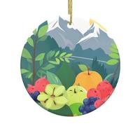 MSRHIUEF Wild Fruits on The Mountain Pendentif rond en céramique à suspendre en forme de sapin de Noël avec un cordon en fil doré pour une suspension facile