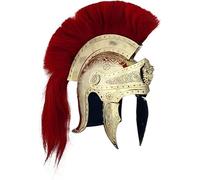 MSSI Casque centurion romain, laiton blanc crème avec plume rouge, armure médiévale décorative, motif floral gravé, 33 x 25,4 x 30,5 cm, affichage de costume adulte