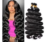 MsSunlight Extensions de cheveux humains ondulés - 45,7 cm, 50,8 cm, 55,9 cm, 55,9 cm, 3 trames 100 % non traités - Cheveux brésiliens vierges - Couleur naturelle