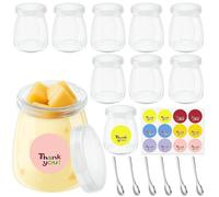 Mssushi 10 Pots Yaourt en Verre avec Couvercle,200ml Réutilisable Bocal Crème avec Couvercle avec des Cuillères,Protégé aux Fuites Petit Pots en Verre Vide Pour Pudding,Lait, Yaourt, Apéritif