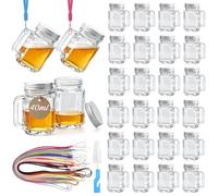 Mssushi 28 Verres Mason Jar 40ml, anse et couvercle | Mini Bocaux Avec Couvercle à Vis, Pour Shots, Liqueur, épices, étiquettes Incluses