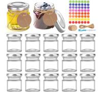 Mssushi Mini Bocaux,50ml Pot Confiture Avec Couvercle,15 Pièces Bocaux En Verre Transparent,Avec étiquettes Personnalisées,5m Ficelle, Autocollants Et Brosses De Nettoyage,Pots à Miel Pour épices
