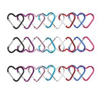 MsTeco 24 Pièces Mini Mousqueton 4cm Porte n Aluminium Petit Polyvalent Mousqueton en Forme de Cœur pour Pêche Randonnée Sac à Dos