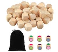 MsTeco 50 Pièces Vierges, Bricolage en Bois Non Peints, Dés Ordinaire avec Coins Ronds Blocs, Dés Vierges en Bois Cubes, pour Loisirs Créatifs Puzzles et Numéros(20mm), KBSZ-SHE-51