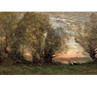MSTECO Wall Art Impression sur Toile Photos d'œuvres d'art la reproduction L'effet soirée pêcheur de Jean Baptiste Camille Corot pour la décoration intérieure 60x90cm
