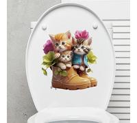 MSTZA 26*27 CM 3 pièces chat de fleur dans les chaussures autocollants de couvercle de toilette auto-adhésifs autocollants de siège de toilette en PVC drôle pour couvercle autocollants muraux de salle