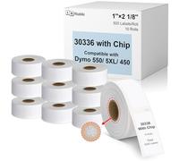 Msudoku 30336 1" x 2-1/8" Compatible avec DYMO LabelWriter 5XL 550 550 Turbo 4XL 450 Wireless 450 Duo 450 Twin Turbo, 25 mm x 54 mm Étiquette avec puce pour codes-barres, 1 rouleau de 500, 10 rouleaux