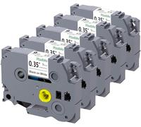 Msudoku 5-Pack TZe221 Bande D'étiquettes Compatible pour Brother TZe Bande TZ 9mm Bande Blanche Laminée TZe-221 TZ221 pour Ptouch PTD210 PTD200 PTH220 PTD400 PTD600 PTH110 Label Maker, 9mm x 8m