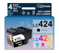 Msudoku LC424 Cartouches d'encre Compatible pour Brother LC-424 Multipack Cartouche LC424VAL LC 424 Cartouche pour Brother DCP-J1200W DCP-J1200WE (Noir/Cyan/Magenta/Jaune, 4 Pack)