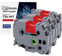 Msudoku Lot de 3 rubans laminés noirs sur rouge 18 mm compatibles avec Brother P Touch TZe-441 TZe441 Tze Tz Ruban pour PT D400 D600 D610 P710BT 1,9 cm x 8,8 m