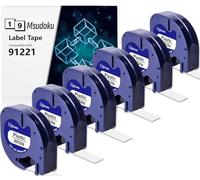 Msudoku Lot de 6 rubans d'étiquettes compatibles avec Dymo 91221 91201 S0721660 12 mm x 4 m Compatible avec Dymo LetraTag XR XM LT100H LT100T QX50 2000 Noir sur blanc
